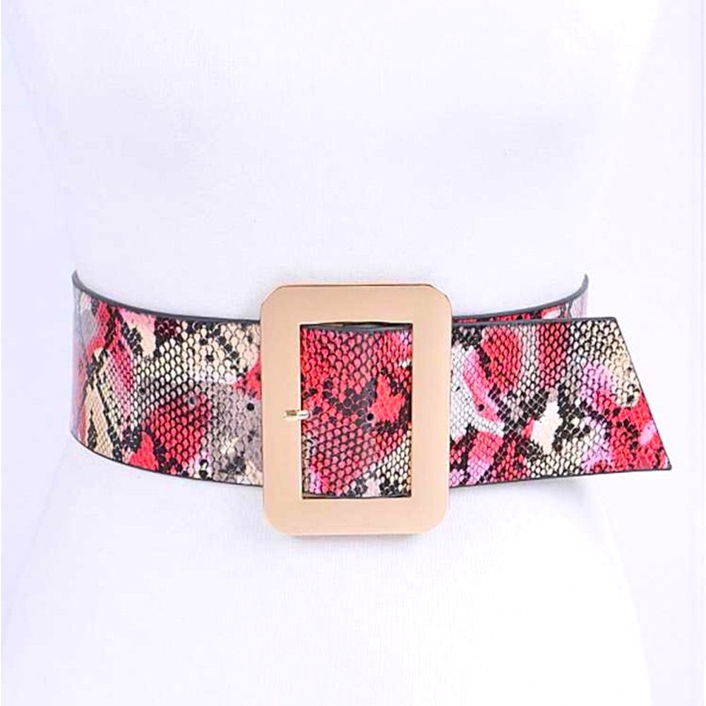 Red Vegan Snakeskin Animal Print Waist Belt